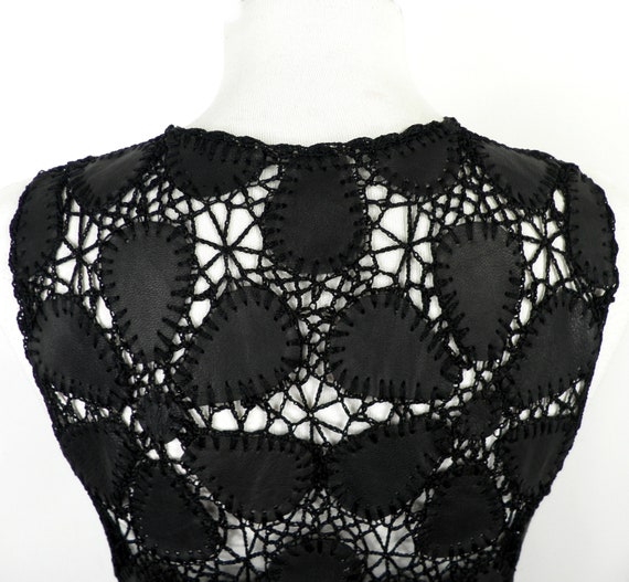 70s Leather and Crochet Intricate Black Patchwork… - image 6