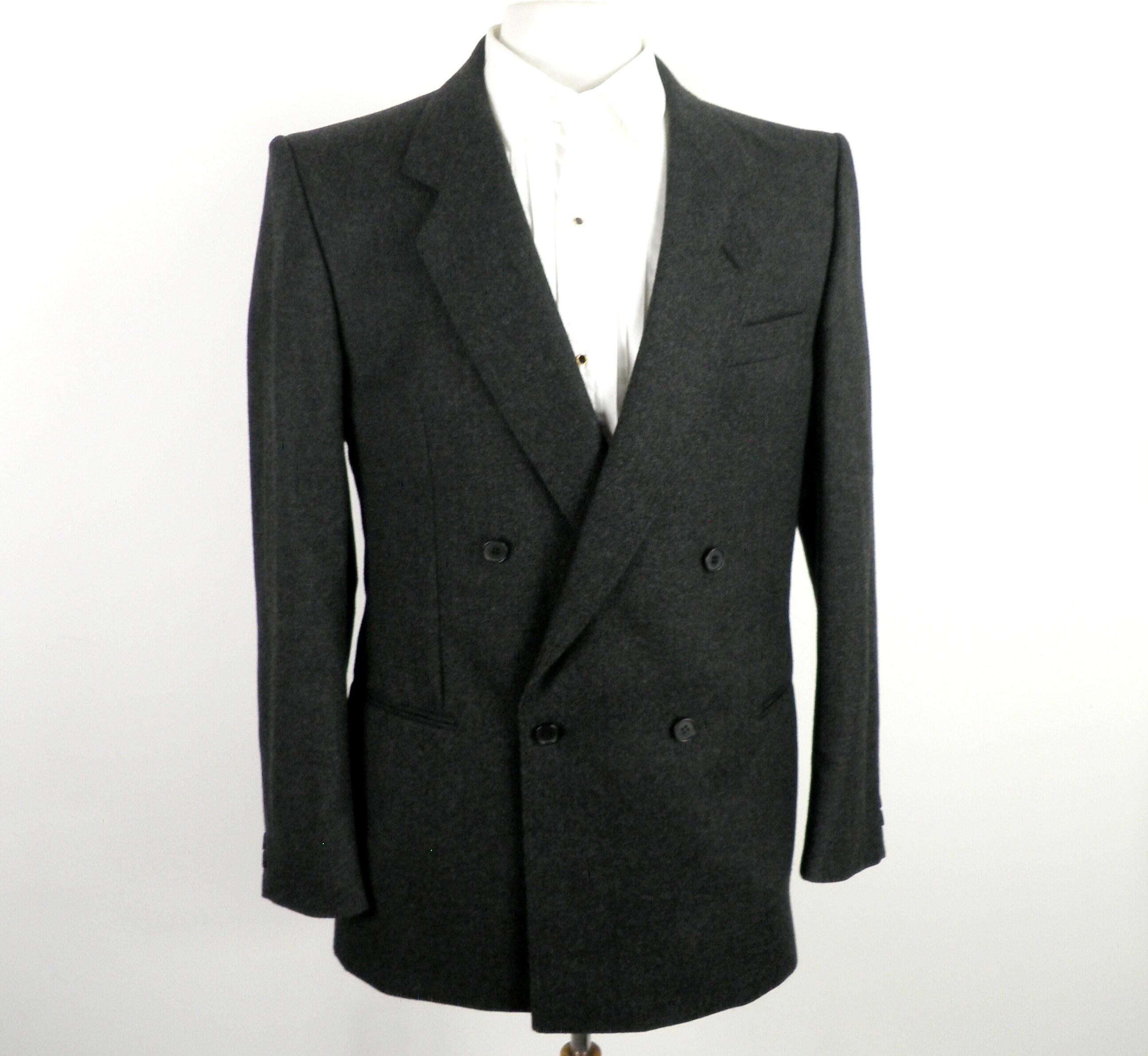 1970s Charcoal Grey Tailored Double Breasted Wool Blazer 1970s Charcoal Grey Tailored Double Breasted Wool Blazer