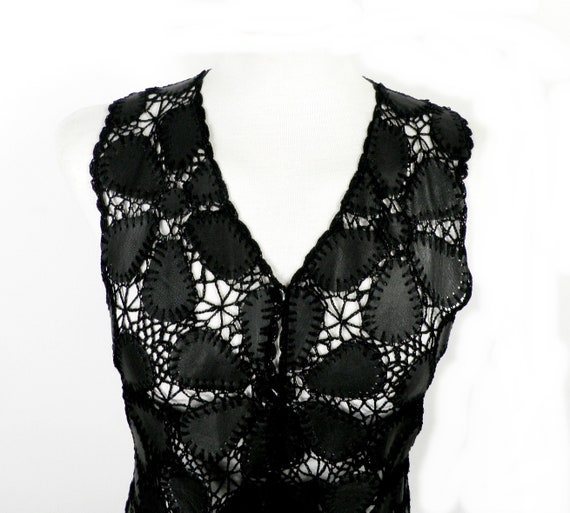 70s Leather and Crochet Intricate Black Patchwork… - image 2