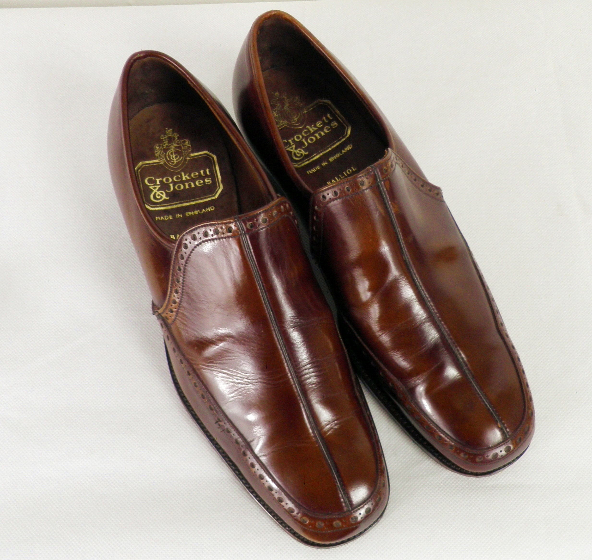 1980s Luxury Hand Made Dark Tan Calf Leather Balliol Loafer Slip 
