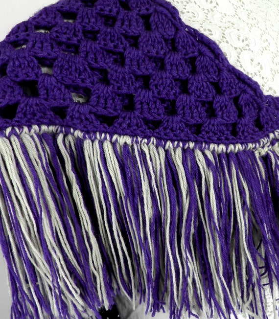 1970s Deep Purple Hand Crocheted Chunky Lattice W… - image 8