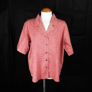 1980s Liberty Print New Pink and White Geometric Floral Tana Lawn Short Sleeve Blouse by Liberty Size M UK 14 Made in England Classic