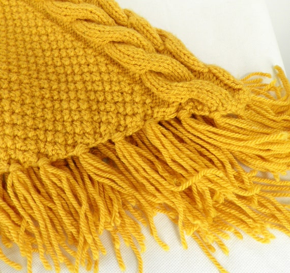 1980s Ochre Yellow Kids Hand Knit Cable Knit Wool… - image 8