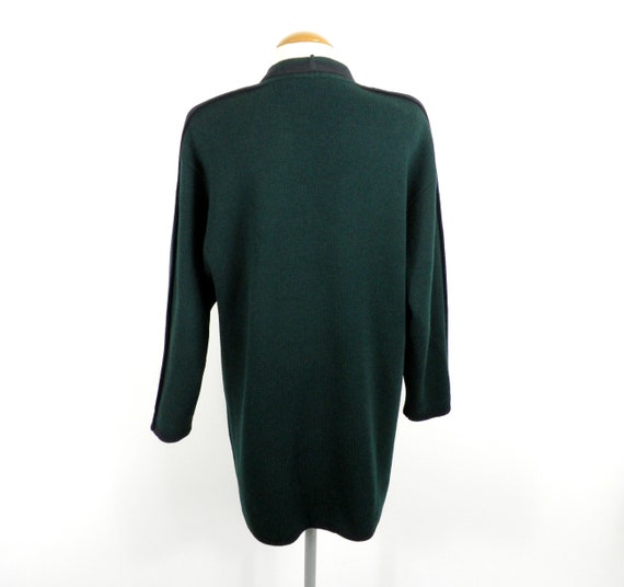 1970s Dark Forest Green and Navy Wool Cardigan wi… - image 5