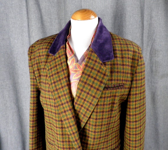 1980s Mustard Purple and Green Check Tweed Wool Jacket with | Etsy