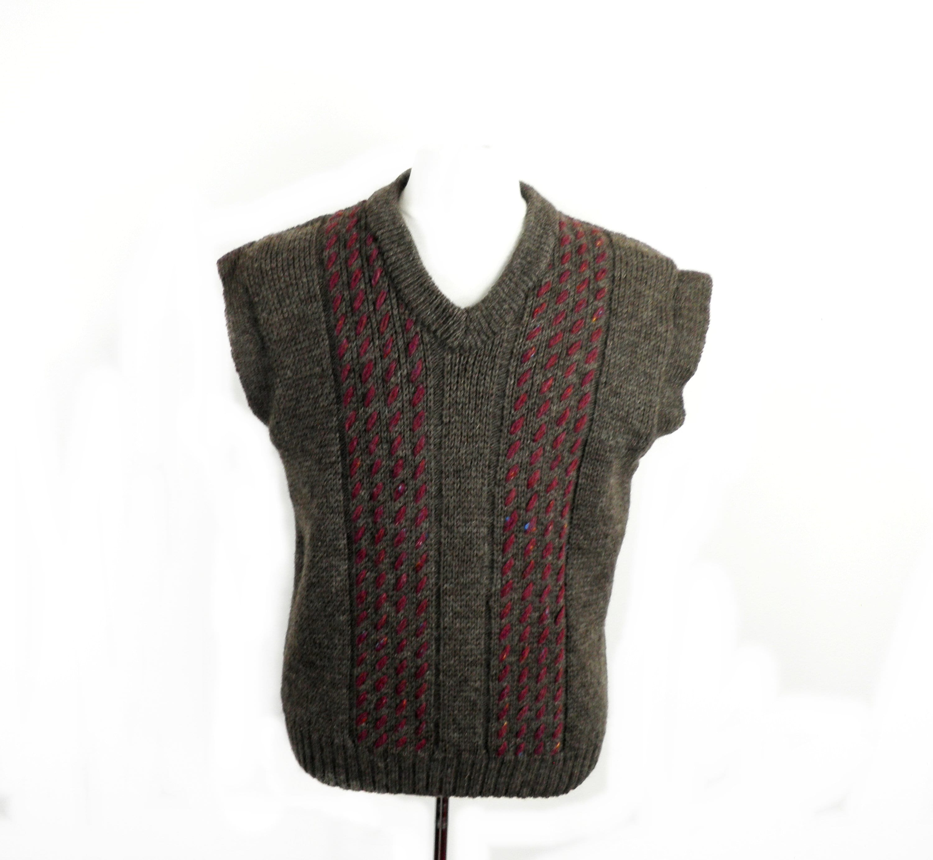 Pull Femme Gilet Plaid Geo sans Manches Pull en Tricot Crop Top Col V  Tricots DéBardeurs Chunky Cable Knit