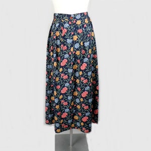 1980s Liberty Print New Blue Pink and Orange on Navy Floral Peasant Long Skirt by Marion Donaldson Size S UK 10 Made in England Boho image 4