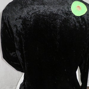 Mens Black Velour Velvet Long Sleeved Top Applique Neon Green Fun Fur Spots Size M / L by Corybant Original One Off image 2