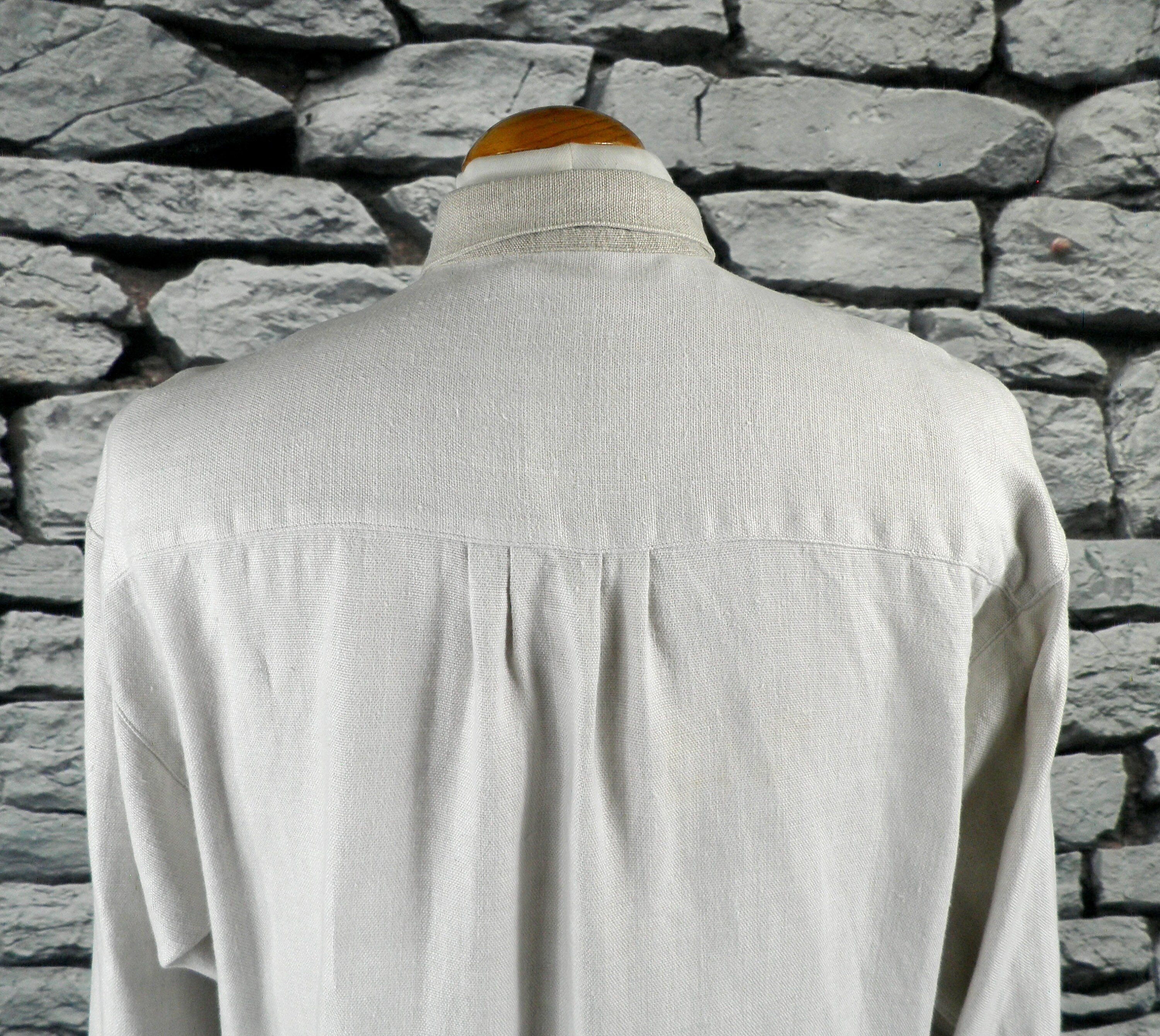 1970s Ivory and White Linen Rustic Folk Long Sleeve Shirt by Imperial ...