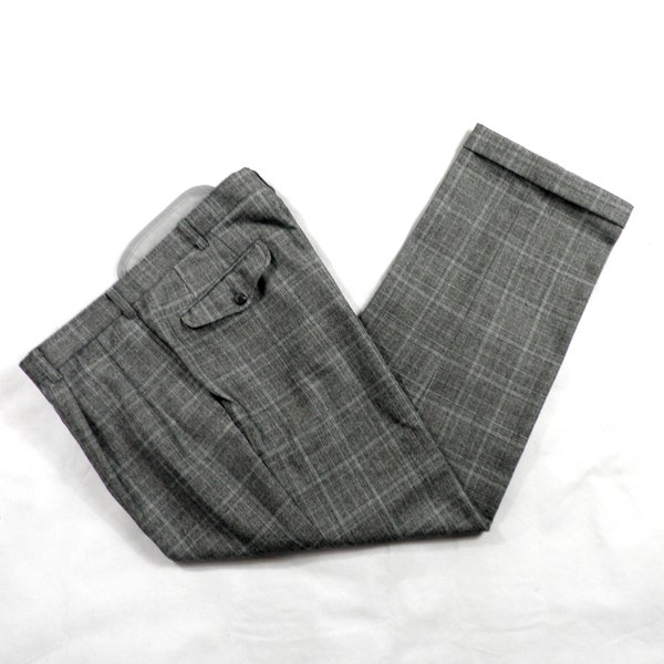 Pantalon en laine sur mesure Prince of Wales noir et blanc des années 1970 avec turn-ups par Regal Waist 34 pouces à l’intérieur de la jambe 27,5 pouces