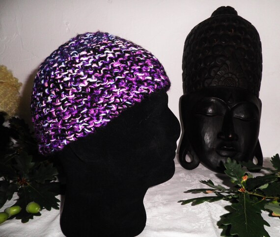 Hand crocheted purple beanie hat Crochet Turn-Up Beanie Cap – Purple – Celtic Clothing Company main image 3