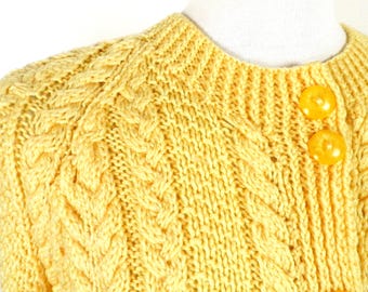 Y2k 'april Cornell' Yellow Cable Knit Cardigan Sweater / Large - Etsy