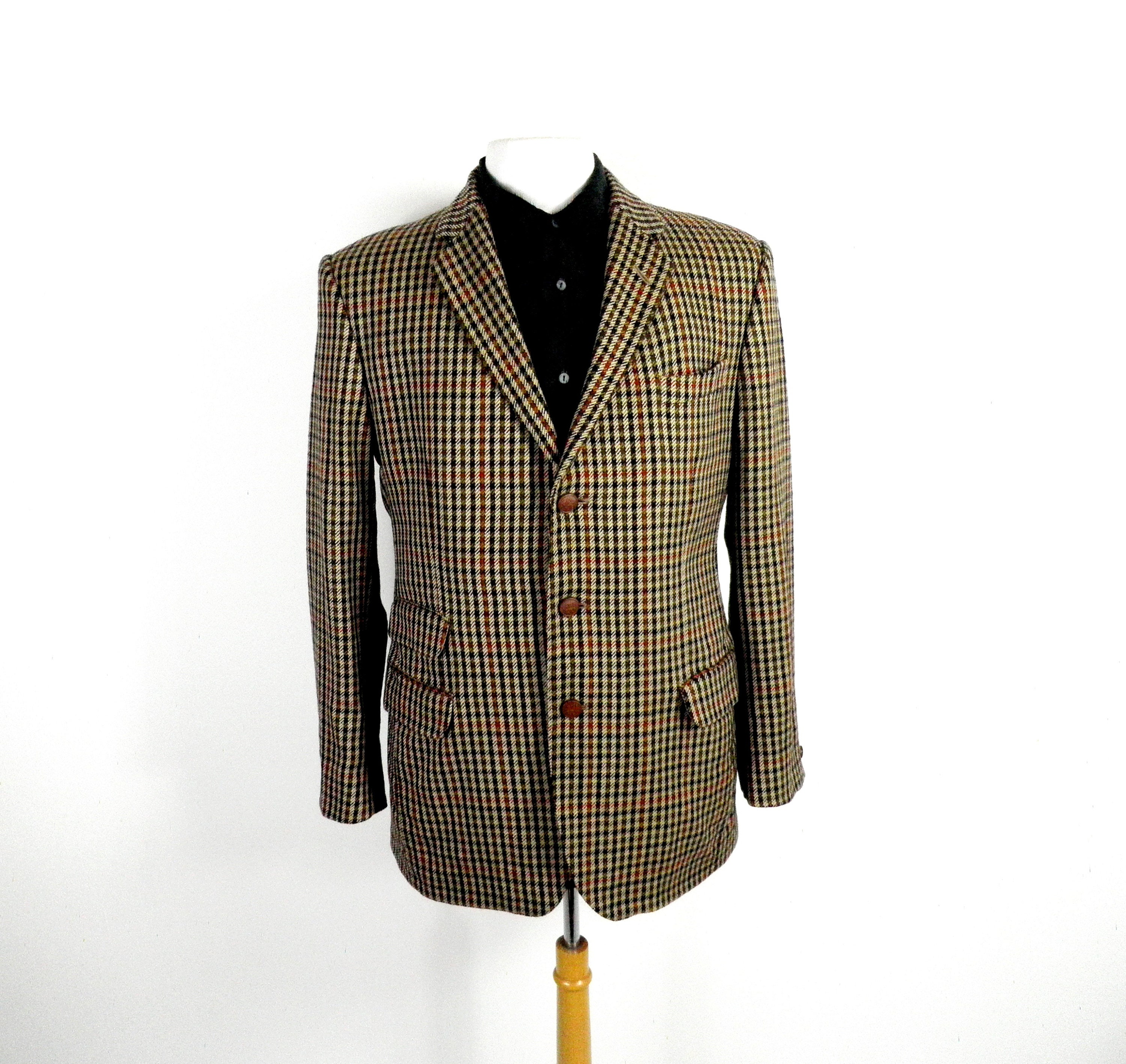 1970s DAKS Luxury Brown Cream Black and Red Check Tweed Tailored