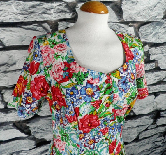 1980s Liberty Print New Green Red Pink and Blue F… - image 1