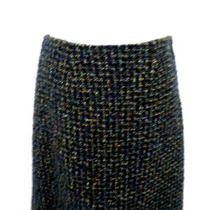 1970s Classic Black Cobalt and Ivory with Flecks of Colour Textural Bobbly Wool Tweed Straight Skirt Size S UK 10 - 12 Traditional Country