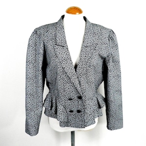 1980s, Monochrome, Floral, Fitted, Chintz, Cotton Jacket by Kello Size L UK 16  Made in Denmark Boho Hourglass Claasic Glam