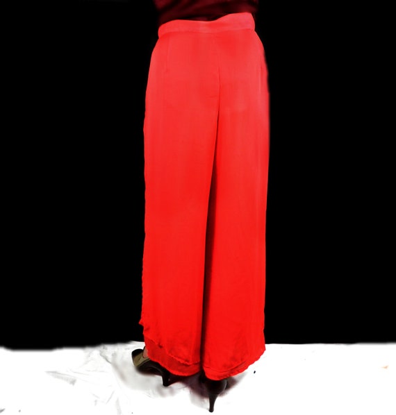 1970s New Bright Red Semi Sheer Double Layered Fl… - image 3