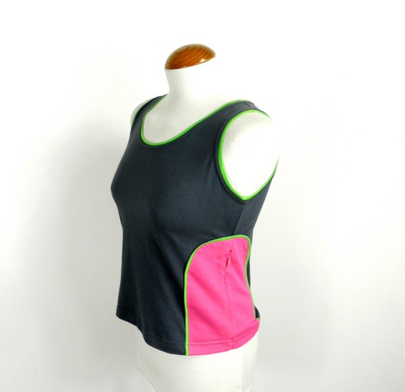 1990s New Dark Grey and Hot Pink Panelled Rave Vest w… Gem