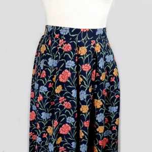 1980s Liberty Print New Blue Pink and Orange on Navy Floral Peasant Long Skirt by Marion Donaldson Size S UK 10 Made in England Boho image 2