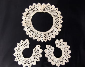 Antique Intricate Crochet Ecru Collar and Cuffs   Sewing