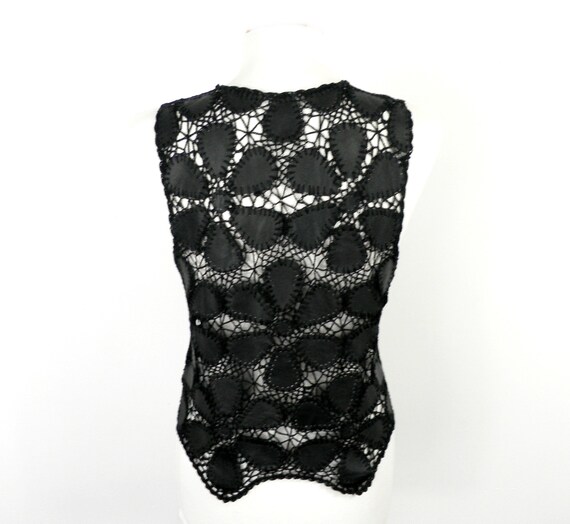 70s Leather and Crochet Intricate Black Patchwork… - image 5