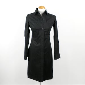 1990s New Maharishi Sno Button  Utilitarian Black Fitted Cotton Shirt Dress Size S UK 8  Cult Streetwear Cosmo Catwalk Fashion