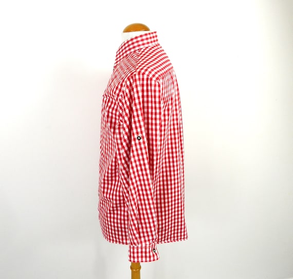 1970s Red and White Check Gingham Trachten Cotton… - image 4