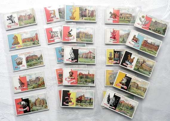 rare john player cigarette cards Country Seats and Arms ( 2nd Series ) Set of 25 by John Player & Sons Cigarette  Cards Issued 1907 Heraldry Country House History Rare