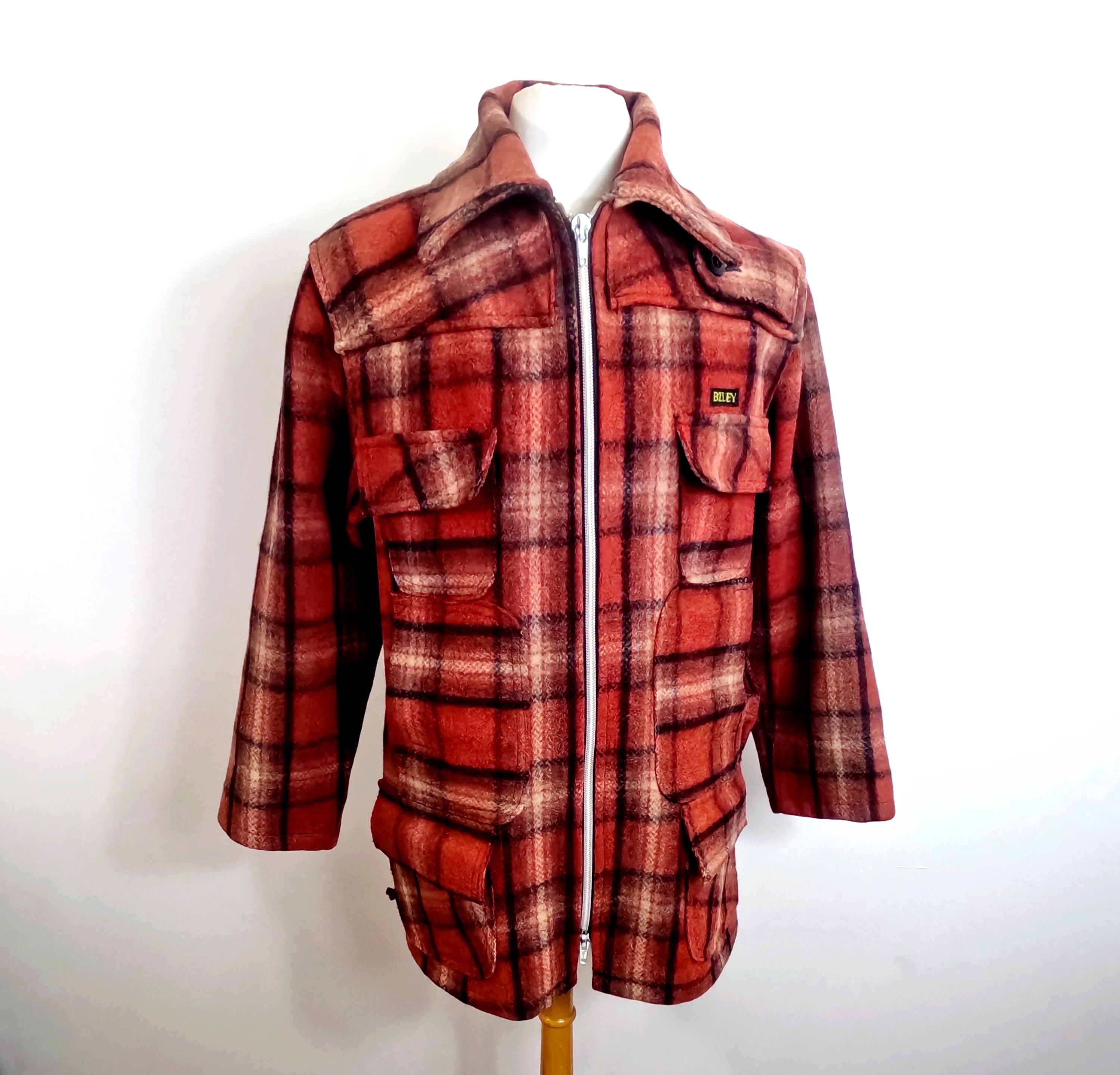 1970s Rare Tasmanian Burnt Orange Black and Cream Check Wool
