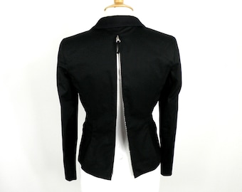 1990s New, Schumacher, Black Wool, Rock N Shape, Blazer Jacket  Size XS UK 6 - 8 Fashion Rare Cosmo Cocktail Glam