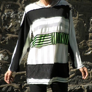 Abstract Patchwork Black White & Neon Green Top  Size L by Corybant Original