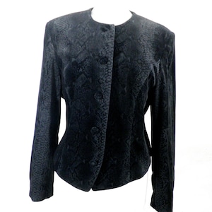 1980s  Cotton Velvet Grey & Black Snakeskin Print Ladies Jacket  Size M