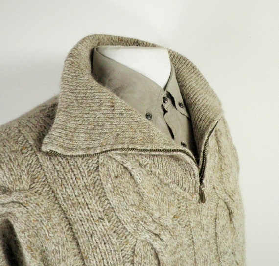 1970s Italian Oatmeal Cable Knit Chunky Knit Text… - image 1