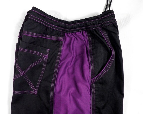 1990s Vibrant Purple and Black Raver Cotton Baggy… - image 7