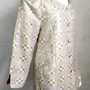 Gold Silver and White Geometric Brocade Vintage Jacket by Willis     1980s  Size L  Sci Fi Disco Lurex