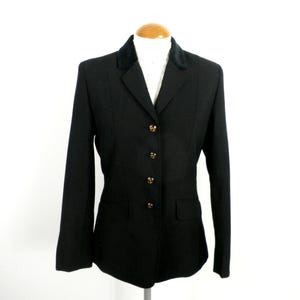 Giacca da equitazione su misura per tutte le stagioni, nera anni &#39;70, con colletto in velluto di Kramer per Steeds, taglia S UK 10, tradizionale, classica, country equestre