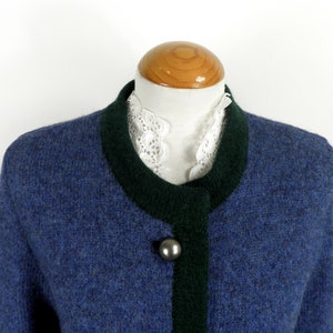 1970s Blue and Dark Green Fine Knit Wool Long Cardigan by Mirabell Made in Austria Size S  UK 10 - 12  Classic Boho Chic Art