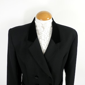 1980s Marion Donaldson, Black Double Breasted, Wool, Blazer Jacket with Velvet Collar  Size UK 16 Classic Designer Boho Collectable