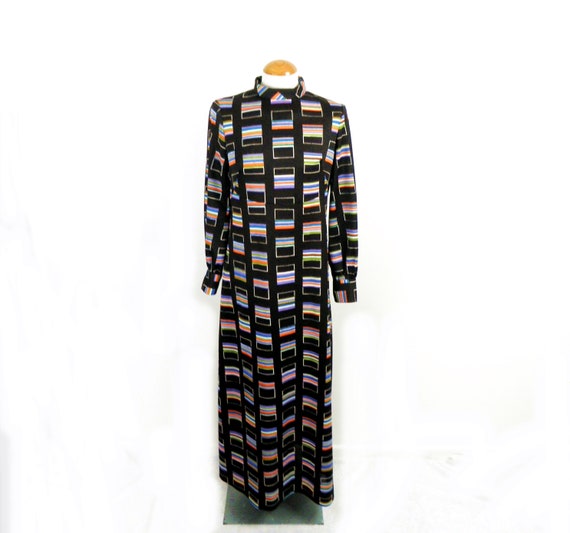 1960s Striking Dark Brown Crimplene A Line Maxi D… - image 1