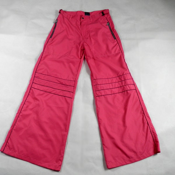 1990s Silky Hot Pink Raver Flared Pants with Silver Grey Piping by Toasta Size S UK 10 Rave Dance Festival Boho Art Punk