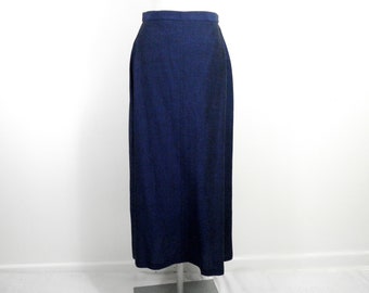 80s Linen Subtle Blue and Black Two Tone A Line Skirt by Ratio Size S UK 10 Made in England Classic Office Traditional Country Secretary