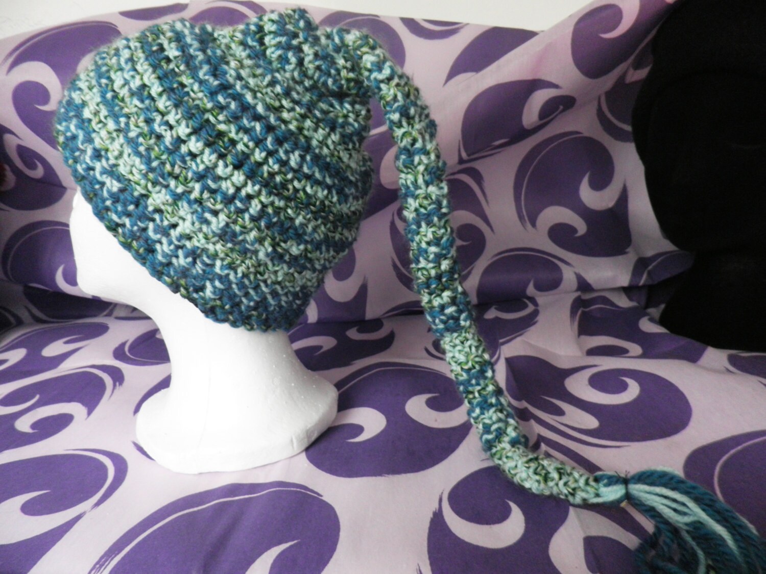 Sea Greens Hand CrochetWool Fairy Hat With Tail  Size M