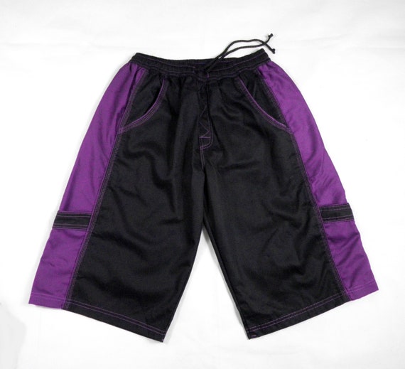 1990s Vibrant Purple and Black Raver Cotton Baggy… - image 1