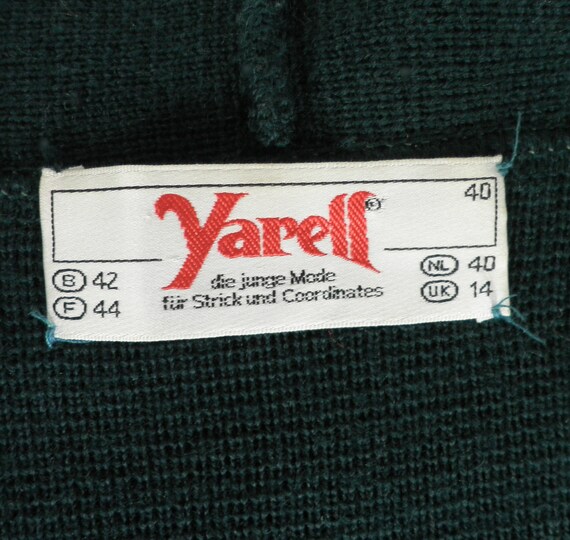 1970s Dark Forest Green and Navy Wool Cardigan wi… - image 9