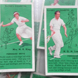Conjunto completo de tênis com 50 cartas de cigarro da John Player & Sons emitidas em 1936 História Rare Sport Tennis