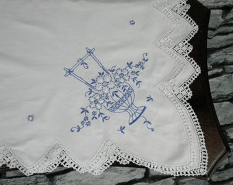 1920s White Cotton Finely Embroidered Runner with Scalloped Edges  43 x 17 inches  Classic Special Occasion Antimacassar