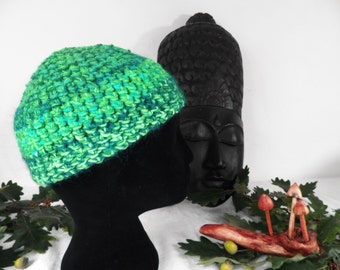 Emerald Green Hand Crocheted Beanie Hat  Size S - M