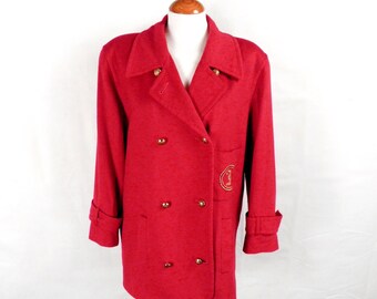 60s Red Wool Coat — Italian Made Couture Lines, Mod Pleats, Paris