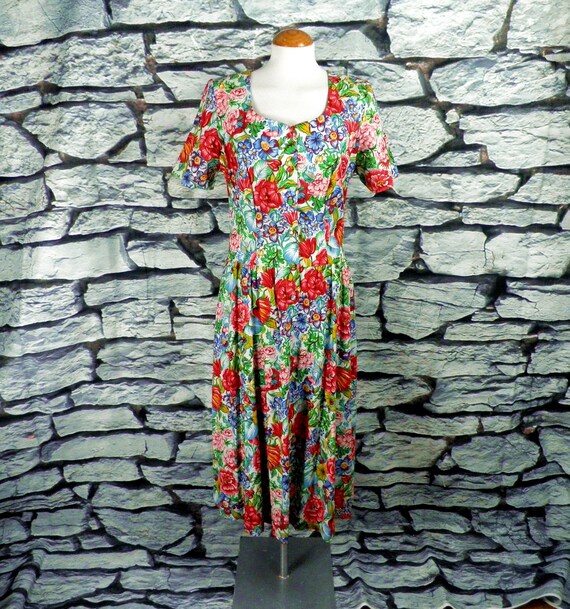 1980s Liberty Print New Green Red Pink and Blue F… - image 2
