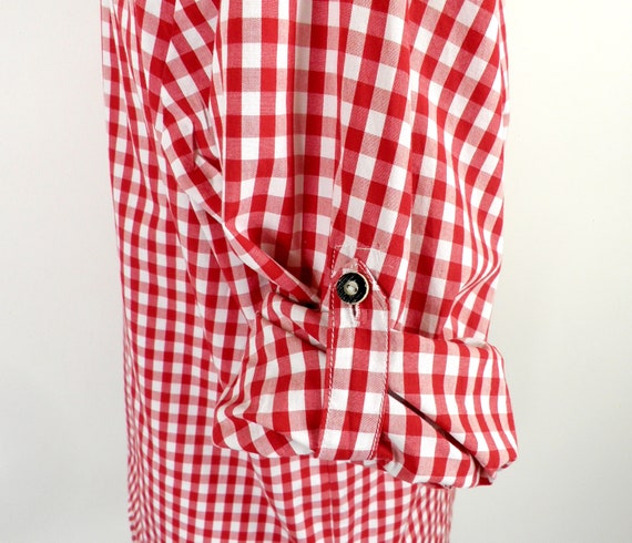 1970s Red and White Check Gingham Trachten Cotton… - image 9